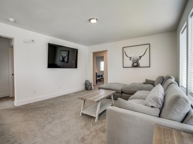 living room with light colored carpet