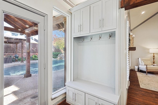 mudroom with dark hardwood / wood-style floors