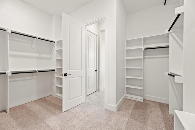 spacious closet with light colored carpet