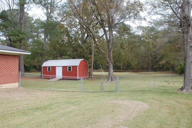 view of yard with a storage shed