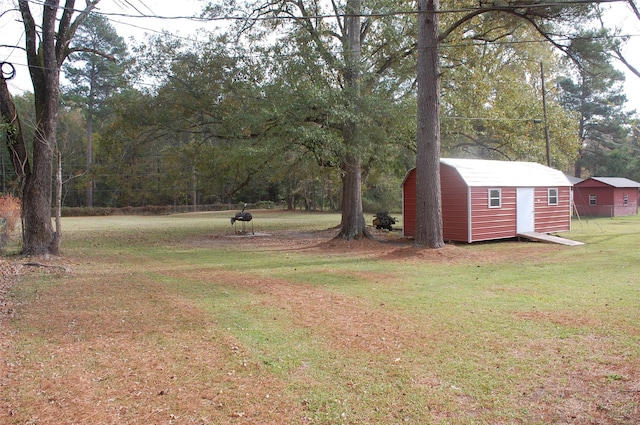 view of yard featuring a storage unit