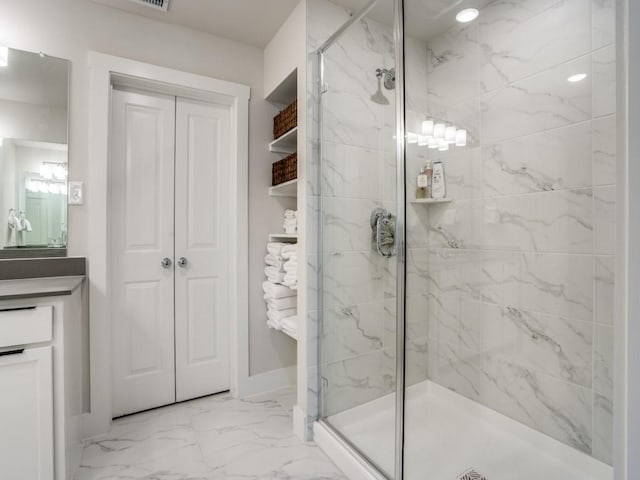 bathroom featuring vanity and walk in shower