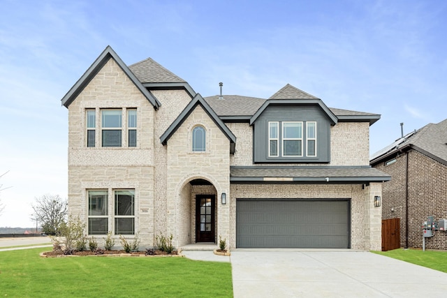 view of front facade with a garage and a front yard