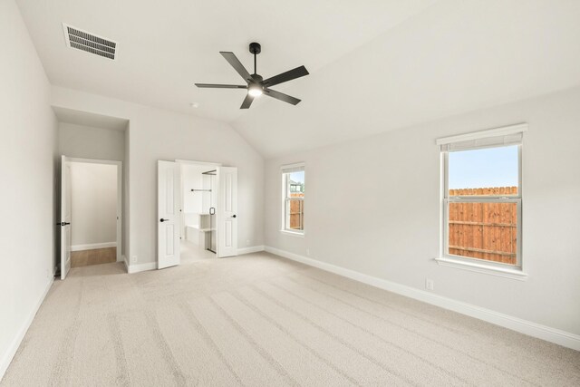 rec room featuring ceiling fan, lofted ceiling, light carpet, and billiards