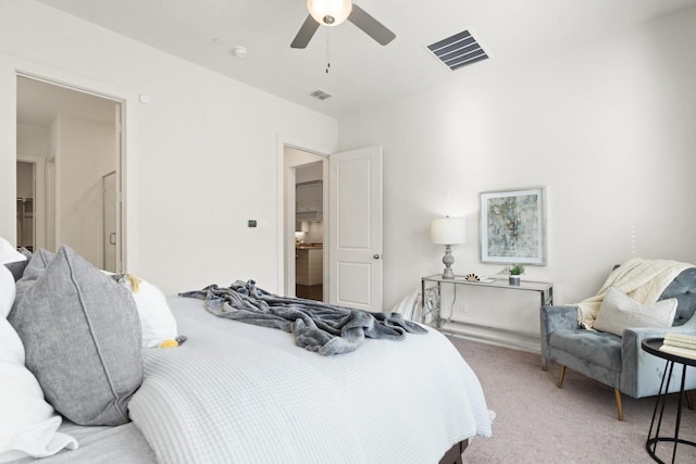 bedroom with carpet flooring and ceiling fan