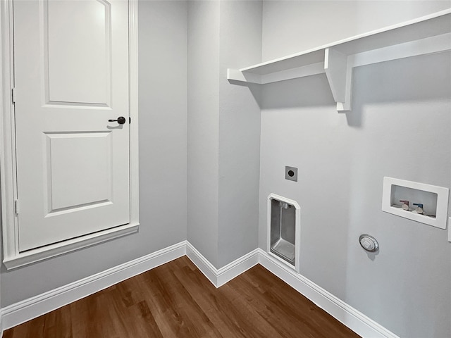 laundry area with electric dryer hookup, wood-type flooring, and hookup for a washing machine