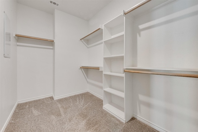 walk in closet with light carpet