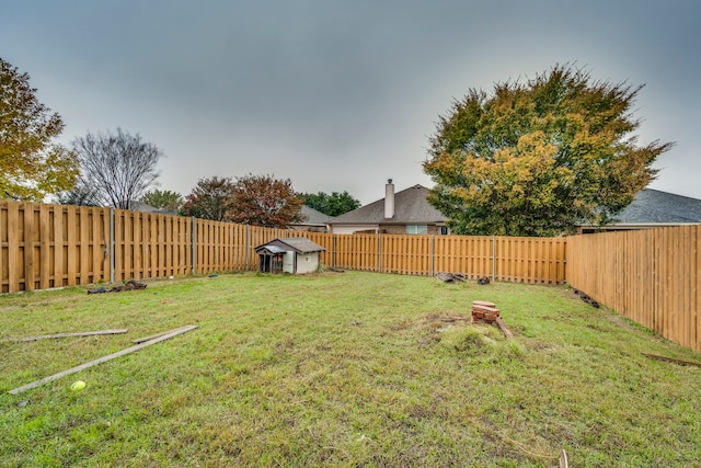 view of yard with a storage shed