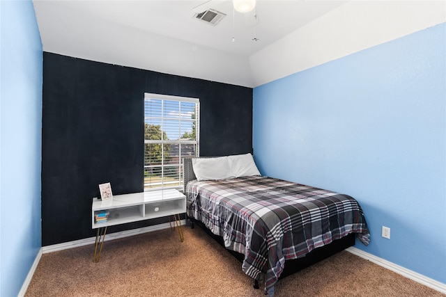 bedroom featuring carpet flooring and ceiling fan