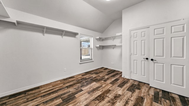 914 Randall Rd, Weatherford, TX 76087 - walk in closet featuring dark wood-type flooring and vaulted ceiling