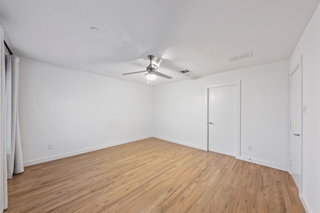 unfurnished bedroom featuring light hardwood / wood-style floors and ceiling fan