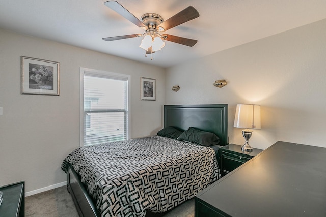 bedroom featuring carpet floors and ceiling fan