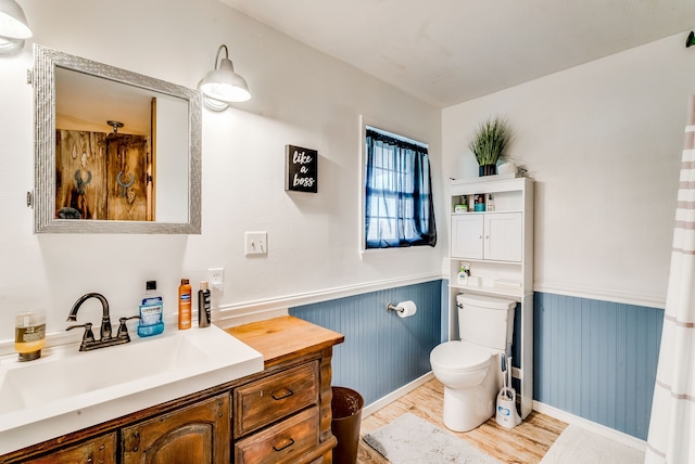 bathroom featuring hardwood / wood-style flooring, vanity, and toilet