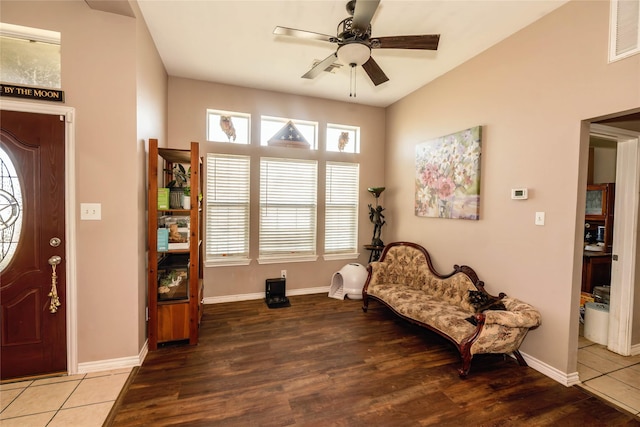 sitting room featuring ceiling fan and hardwood / wood-style floors