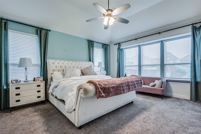 bedroom with carpet floors, multiple windows, and ceiling fan