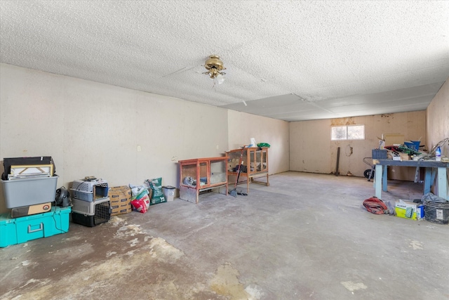 basement featuring a textured ceiling