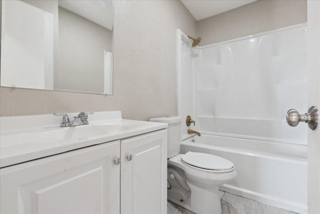 full bathroom with vanity, toilet, and shower / washtub combination