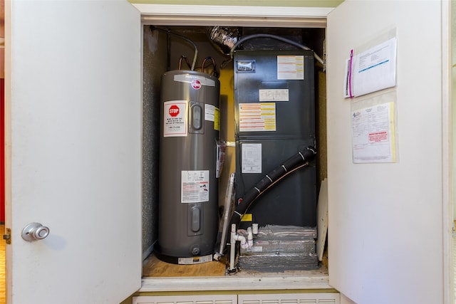 utility room with water heater and heating unit