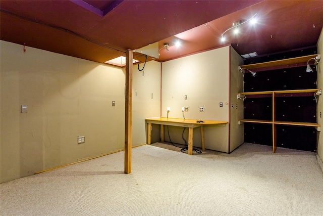 basement featuring carpet flooring