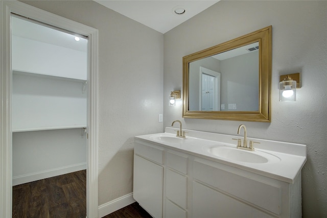 bathroom featuring wood-type flooring and vanity