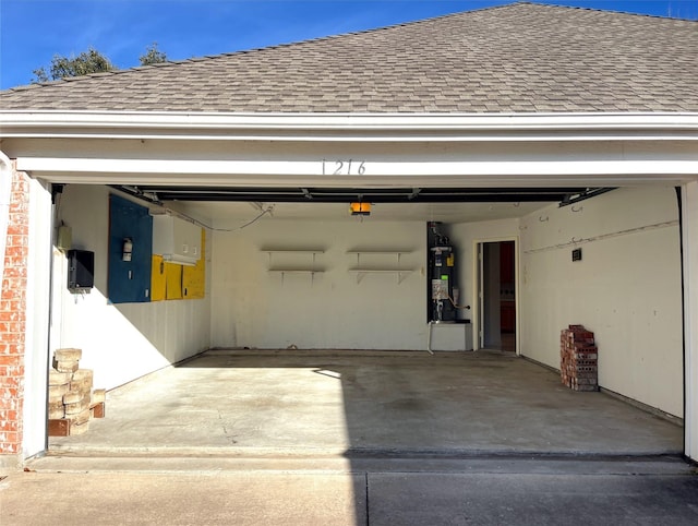 garage featuring water heater