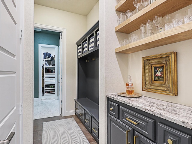 mudroom with dark hardwood / wood-style floors