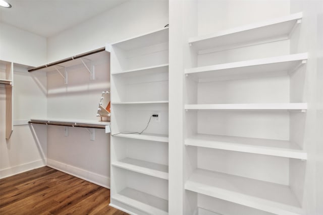 walk in closet featuring dark wood-type flooring