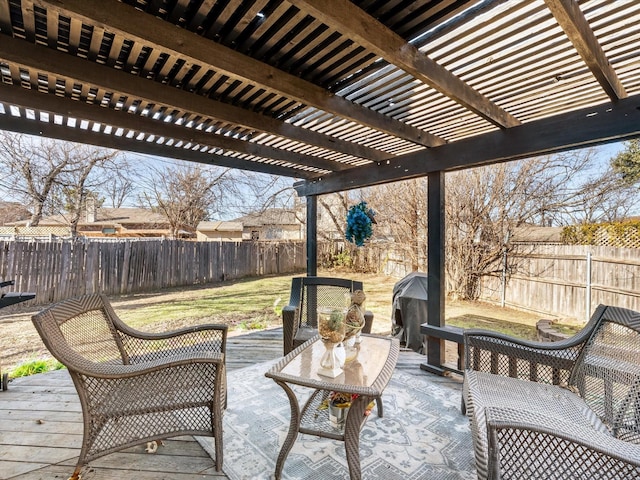 view of patio / terrace featuring a pergola, a grill, and a deck