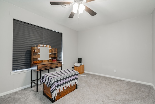 bedroom featuring ceiling fan and carpet floors