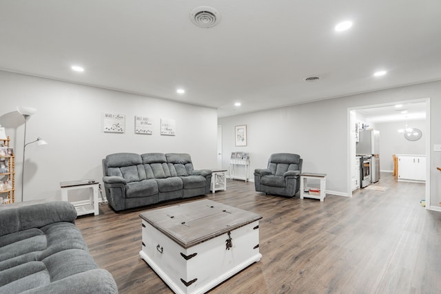 living room with dark wood-type flooring