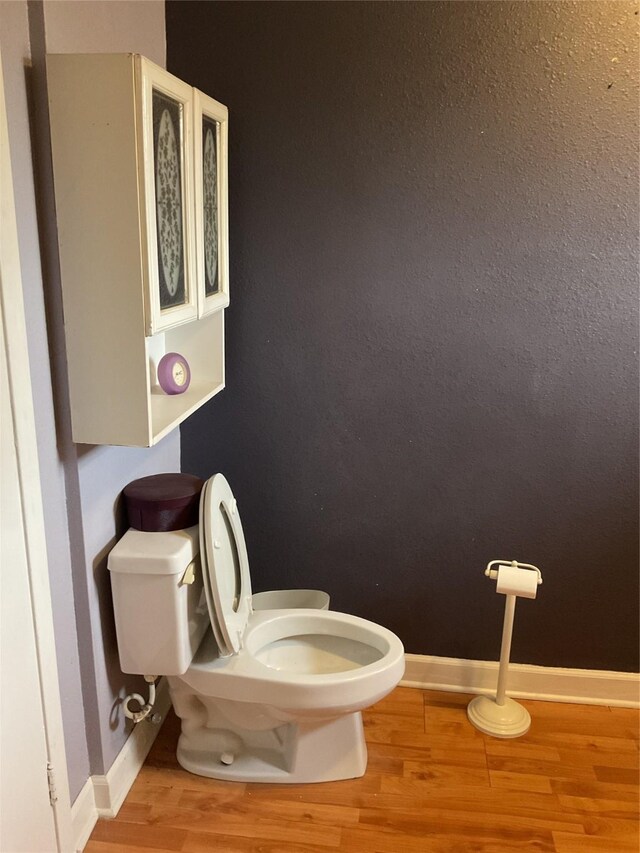 bathroom with toilet and wood-type flooring