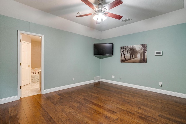 unfurnished bedroom featuring ceiling fan and wood-type flooring