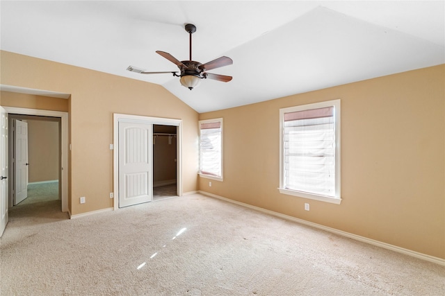 4307 Sausalito Dr, Dallas, TX 75287 - unfurnished bedroom with lofted ceiling, light carpet, a closet, and ceiling fan