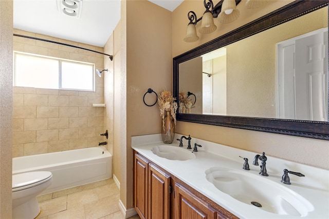 4307 Sausalito Dr, Dallas, TX 75287 - full bathroom featuring vanity, tiled shower / bath, and toilet