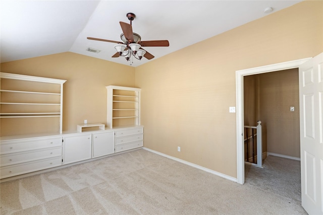 4307 Sausalito Dr, Dallas, TX 75287 - unfurnished bedroom with ceiling fan, light colored carpet, and vaulted ceiling