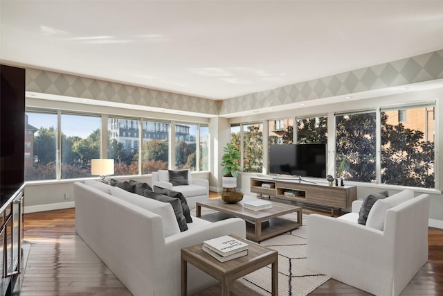 living room with hardwood / wood-style flooring