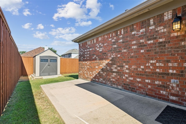 view of patio / terrace with a storage unit