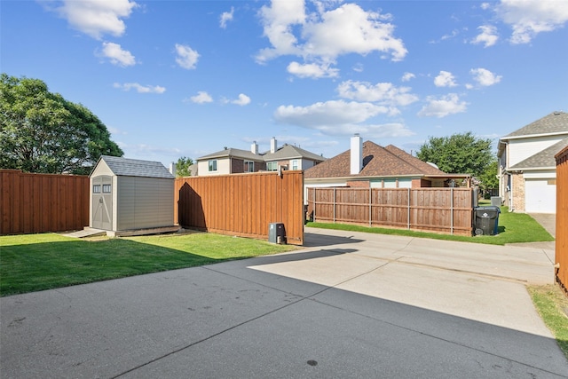 view of patio / terrace with a storage shed