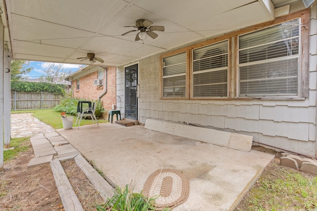 view of patio with ceiling fan and cooling unit