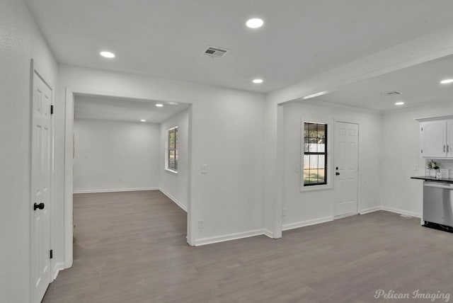 interior space with light hardwood / wood-style floors