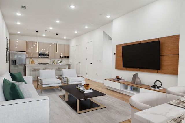 living room with light wood-type flooring