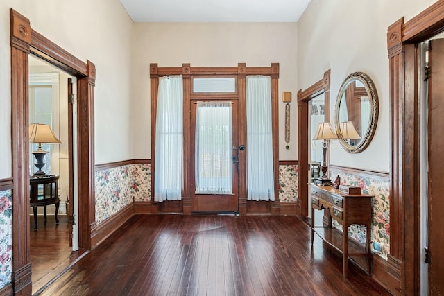 entrance foyer with dark hardwood / wood-style floors