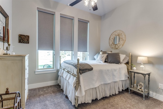 bedroom featuring ceiling fan and carpet floors