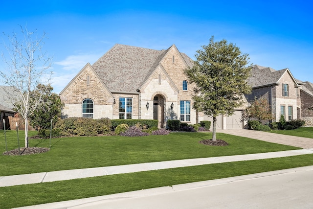 view of front facade featuring a garage and a front lawn