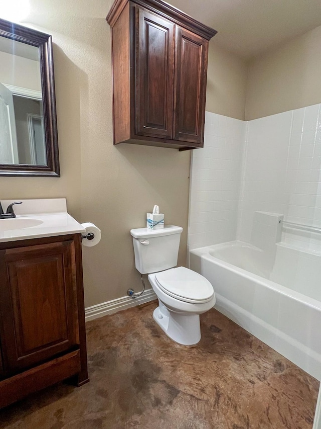 full bathroom with shower / tub combination, vanity, and toilet