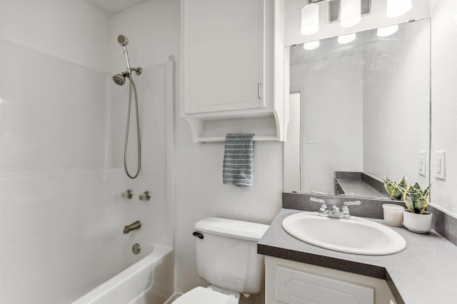 full bathroom featuring vanity, shower / bathtub combination, and toilet