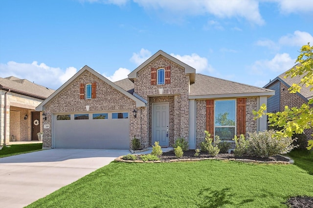 view of front property featuring a garage and a front yard