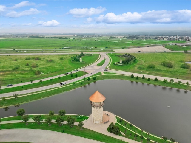 aerial view featuring a water view and a rural view