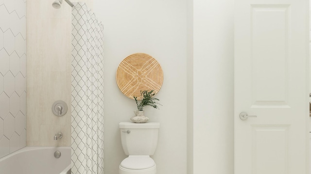 bathroom with shower / bath combo with shower curtain and toilet