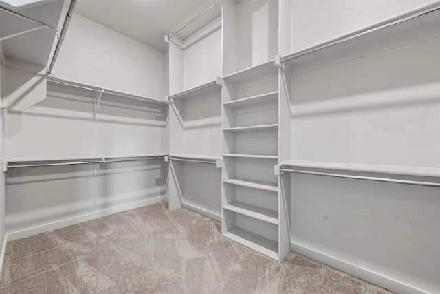 walk in closet featuring light carpet